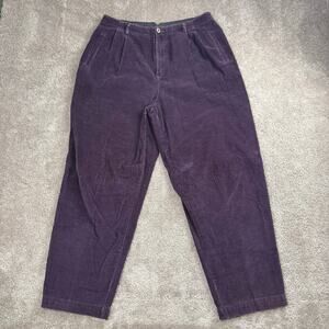 Vtg Liz Sport Corduroy Pants Size 14 Petite Purple Pleated High Waist Tapered 90